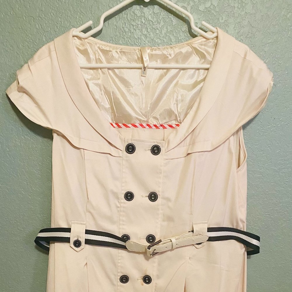 COPY - Missphit (Modcloth) Cream Vintage Sailor Dress with Belt 2X